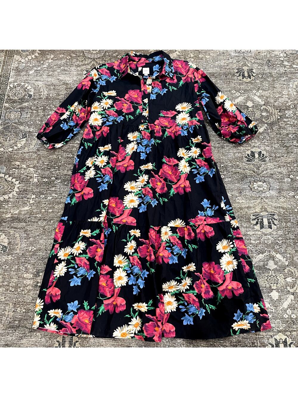 Anthropologie Maeve Bettina Tiered Shirt Midi Dress Long Sleeve Women's Size XL